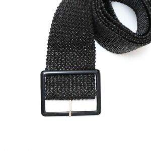 Black faux leather belt summer resortwear classic large buckle woven retro